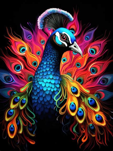 Portrait Of A Beautiful Peacock With Loose Feathers In The Form Of