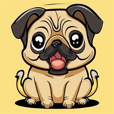 Cão pug fofo mão desenhada desenho animado adesivo ícone conceito