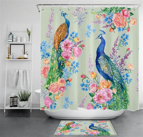 Inpercust Tropical Oasis Shower Curtain With Vibrant Blue And Pink Leaf