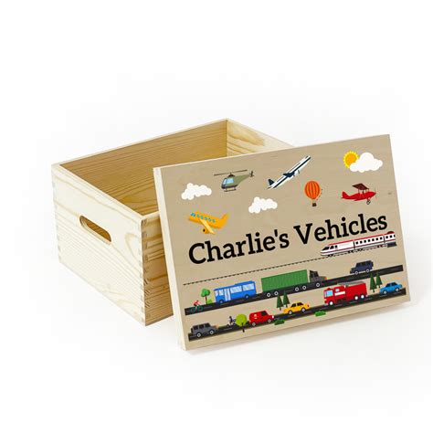 Personalised Kids Toy Vehicles Wooden Storage Toy Box For Cars, Buses ...