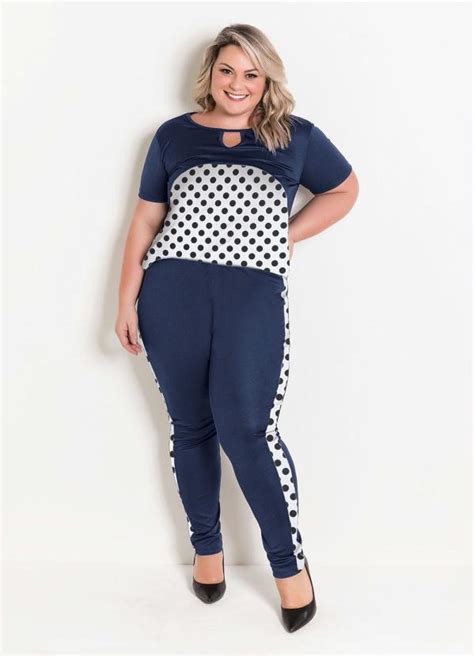 Conjunto Marinho E Po Plus Size Marguerite