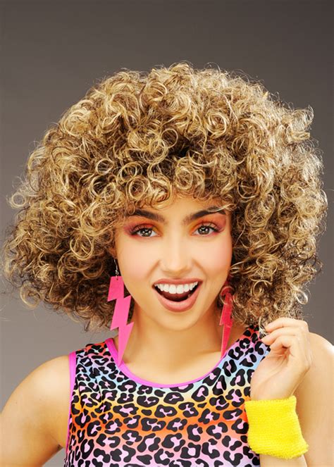 Womens 1980s Brown Blonde Mix Big Hair Wig