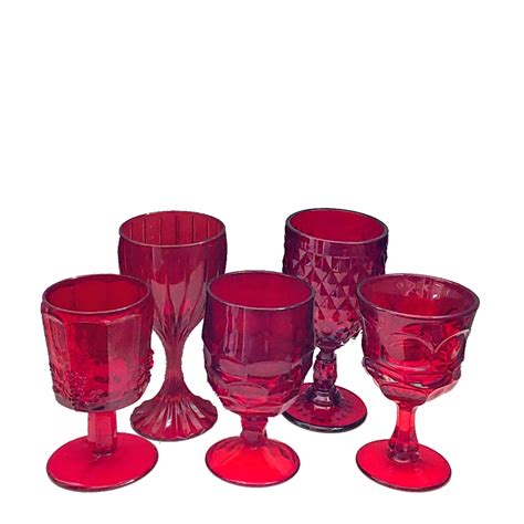 Mismatched Vintage Red Water Goblets For Rent From Delicate Dishes — Delicate Dishes Llc