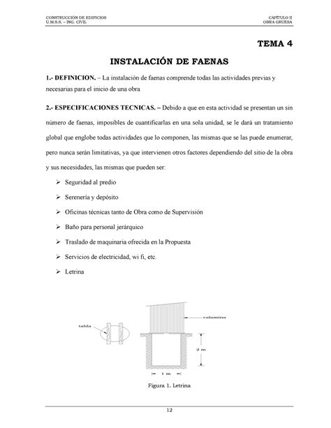 Tema Instalaci N De Faenas En Construcci N De Edificios U M S