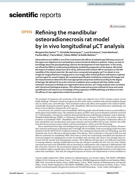 Pdf Refining The Mandibular Osteoradionecrosis Rat Model By In Vivo