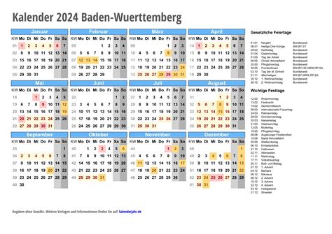 Kalender 2024 Baden Württemberg zum Ausdrucken KALENDER 2024