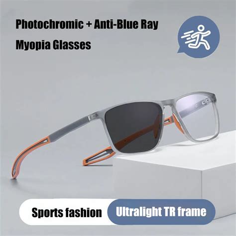 Ultralight Tr90 Photochromic Myopia Glasses Men Women Anti Blue Ray Eyeglasses Finished Glasses