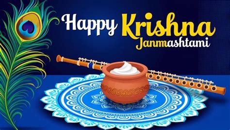 Feliz día de cumpleaños de Krishna Janmashtami plantilla de diseño de