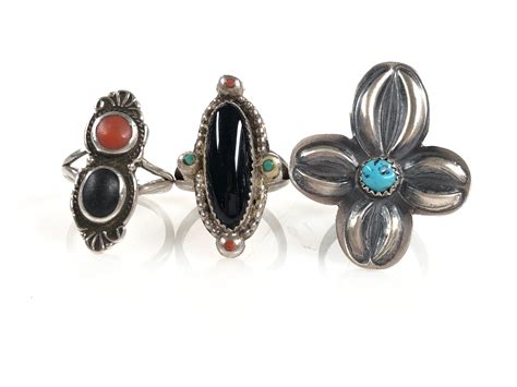 Lot 3pc Native American Sterling And Multi Stone Rings