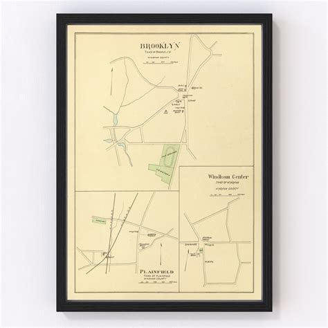 Vintage Map of Brooklyn, Connecticut 1893 by Ted's Vintage Art