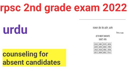 Rpsc Nd Grade Exam Urdu Counseling For Absent Candidates Youtube