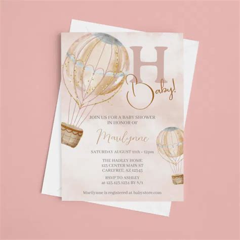Hot Air Balloon Pink Boho Baby Shower Invitation Zazzle