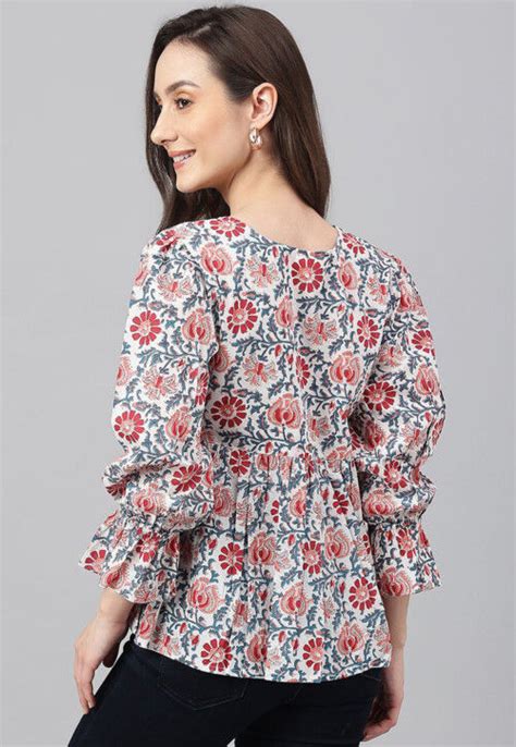 Buy Printed Cotton Peplum Style Top In Off White Online Tpa2168