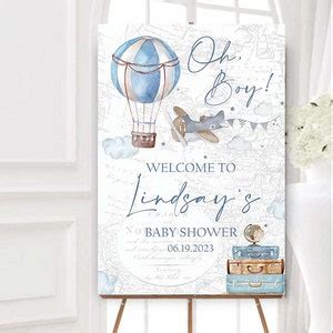 Editable Hot Air Balloon Baby Shower Welcome Sign Teddy Bear Shower Up