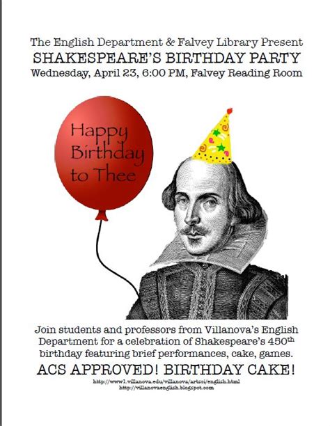 Shakespeare Birthday Party At Villanova Jp Shakespeare Birthday