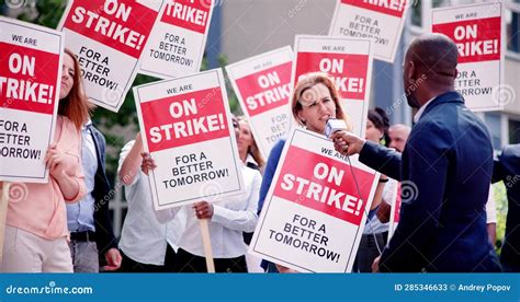 Workers Strike Demonstration In City Labor Union March Stock Image