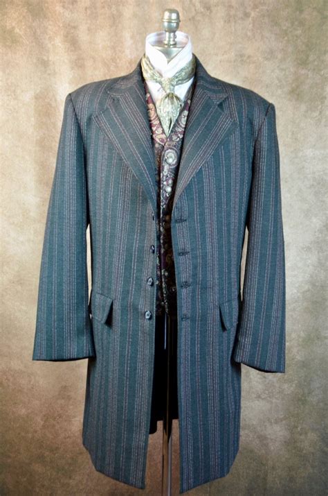 Men S Frock Coat Charcoal With Burgundy And White Ticking Stripe F81