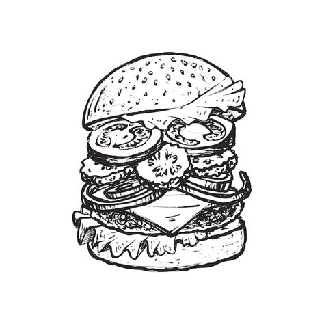 Burger Sketch For Restaurant Menu Premium Vector