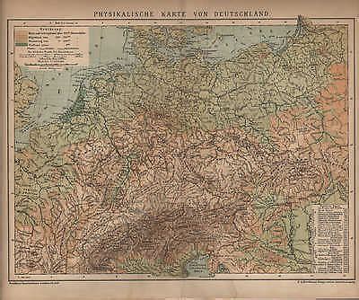 LANDKARTE MAP 1900 PHYSIKALISCHE KARTE VON DEUTSCHLAND EUR 14 99