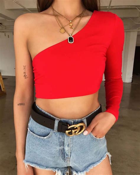 Floorfiller One Shoulder Crop Top Red Flirtyfull Crop Tops Red