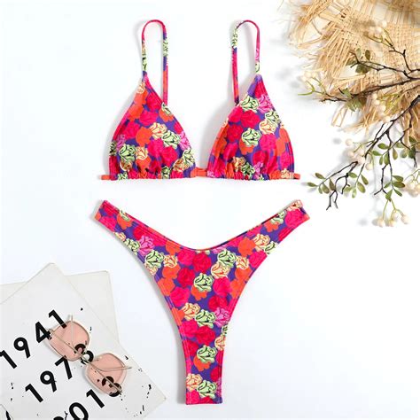 Vibrant Floral String Bikini With Adjustable Straps On Luulla