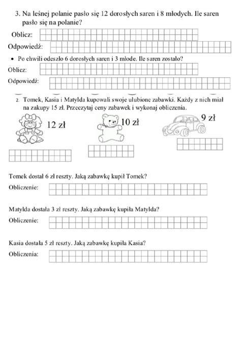 Dodawanie Odejmowanie Zadania Tekstowe Worksheet