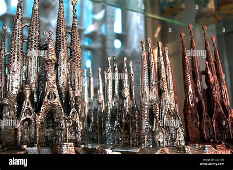 Miniature replicas of the Sagrada Familia temple in a souvenir shop in ...