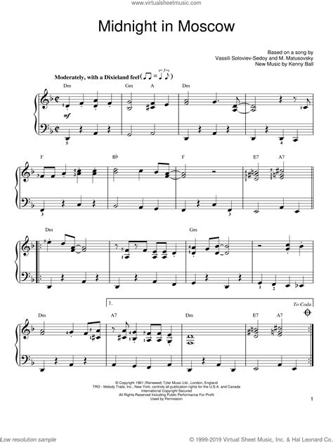 Ball Midnight In Moscow Sheet Music For Piano Solo PDF