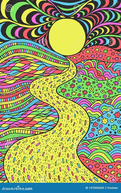 Paysage Psychédélique Illustration Avec Schéma Trippy Colorée Voie Dans