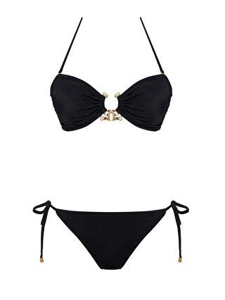 Sailor Moda Siyah Straplez Aksesuar Brezilya Bikini Takım S LCW