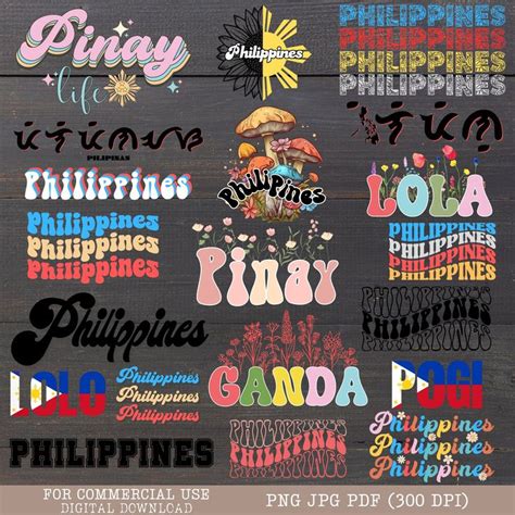 Trendy Philippines Groovy Filipino Png Bundle Filipino Sublimation Clip