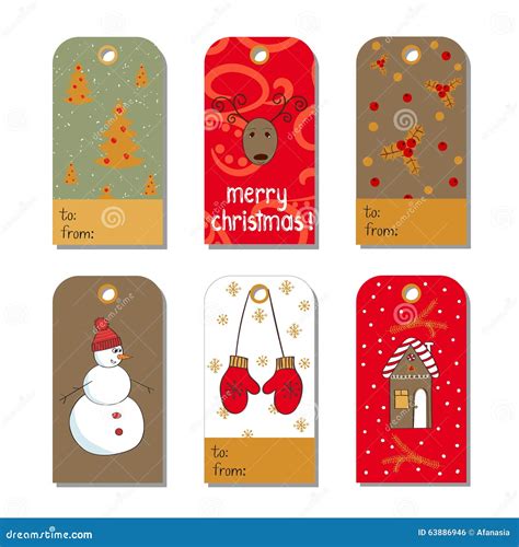 Set Of Christmas And New Year Gift Tags Stock Vector Illustration Of