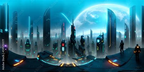 Cyberpunk Night City Tron Future 360 Panorama HDRI Stock Illustration ...