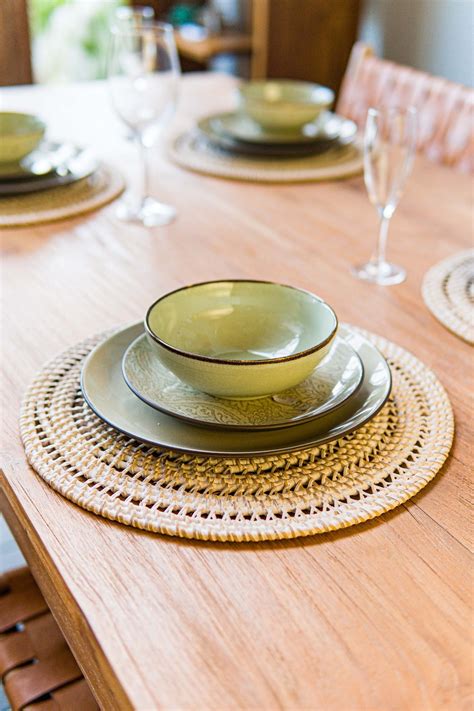 Set Of Natural Rattan Placemats Round Placemats Rattan Decor Dining