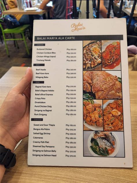 Menu At Balai Maria Restaurant Manila