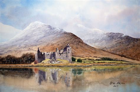 Kilchurn Castle After Geoff Kersey Watercolor Landscape Abstract