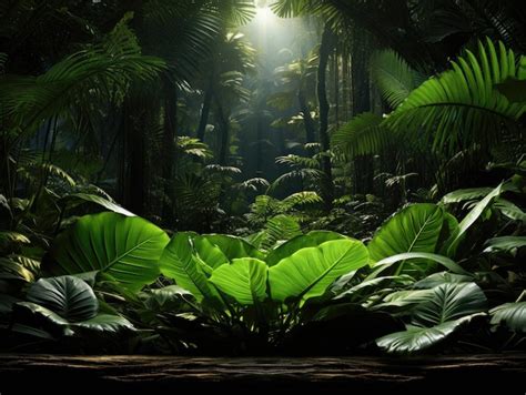 Premium AI Image | Green plants in jungle illustration background HD 8K ...