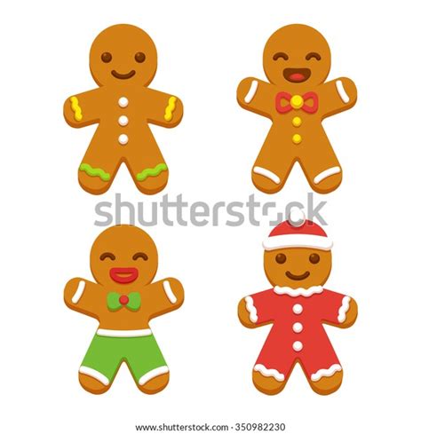 Set Cute Cartoon Gingerbread Man Cookies Stock Vector Royalty Free