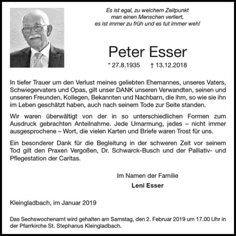 Traueranzeigen Von Peter Esser Aachen Gedenkt