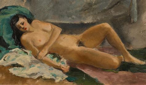 Unknown Antique American Impressionist Reclining Nude Woman Portrait Framed Oil Painting For