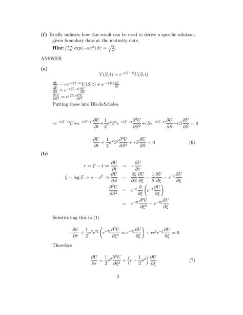 Solution Td Using The Black Scholes Equation For A Continuous Time