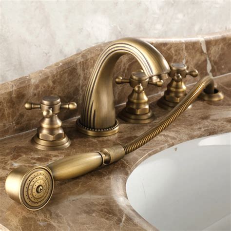 Full Copper Hot And Cold Bath Faucet Five Piece European Style Bronze