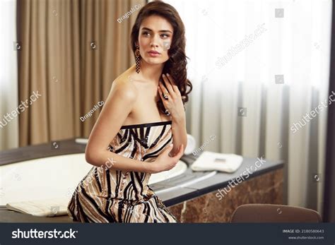 Sensual Brunette Girl Elegant Dress Bare Stock Photo 2180580643 Shutterstock