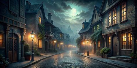 Dark Horror Fantasy Street of Town Landscape Creative AI Stock ...