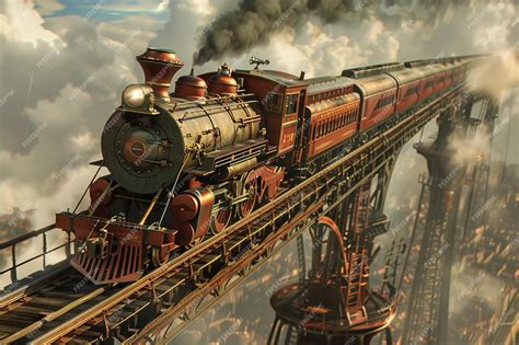 Premium Photo Steampunk Train Racing Along Elevated Tracks Octan