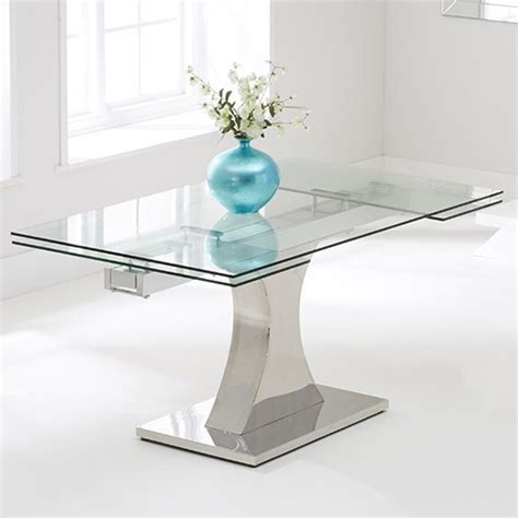 Amberon Clear Glass Extending Dining Table With Chrome Base Fif