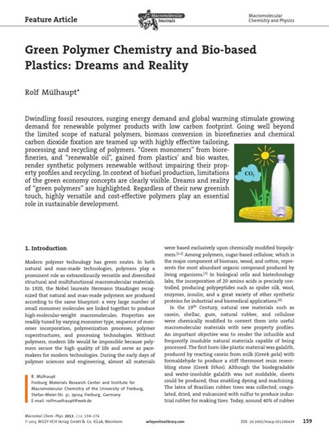 Green Polymer Chemistry and Bio-Based Plastics - Dreams and Reality ... 