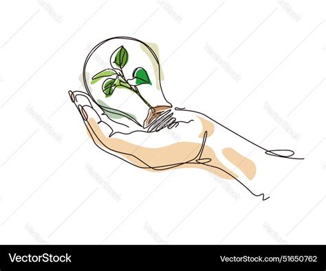 Single Hand Hold Bulb With Plant Inside Royalty Free Vector