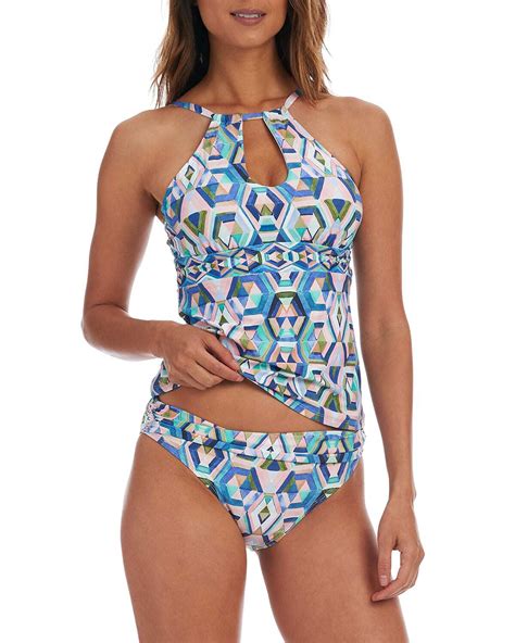 La Blanca Riviera Renewal High Neck Keyhole Tankini Top Multi