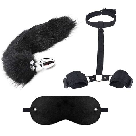 Black Fetiche Submiss O Plug Anal P Preto Rabo De Raposa Venda Couro Algema Para Pulso E